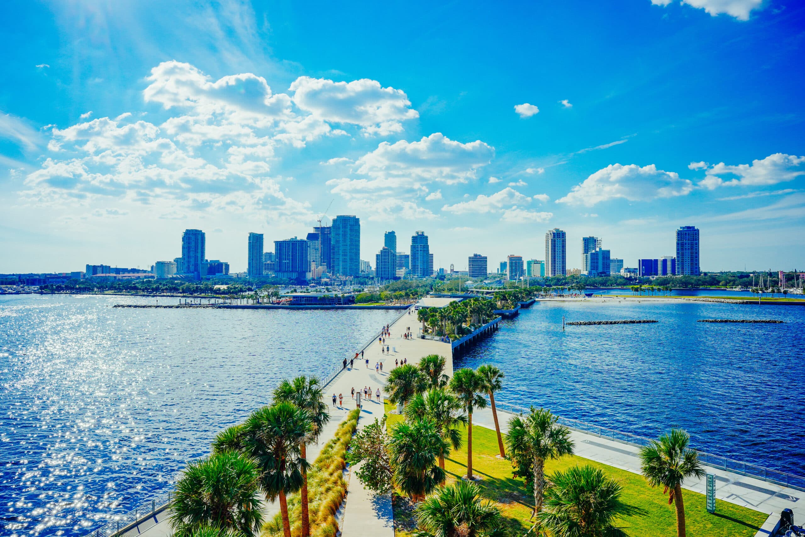 St. Petersburg Pier and skyline over the waters of Tampa Bay