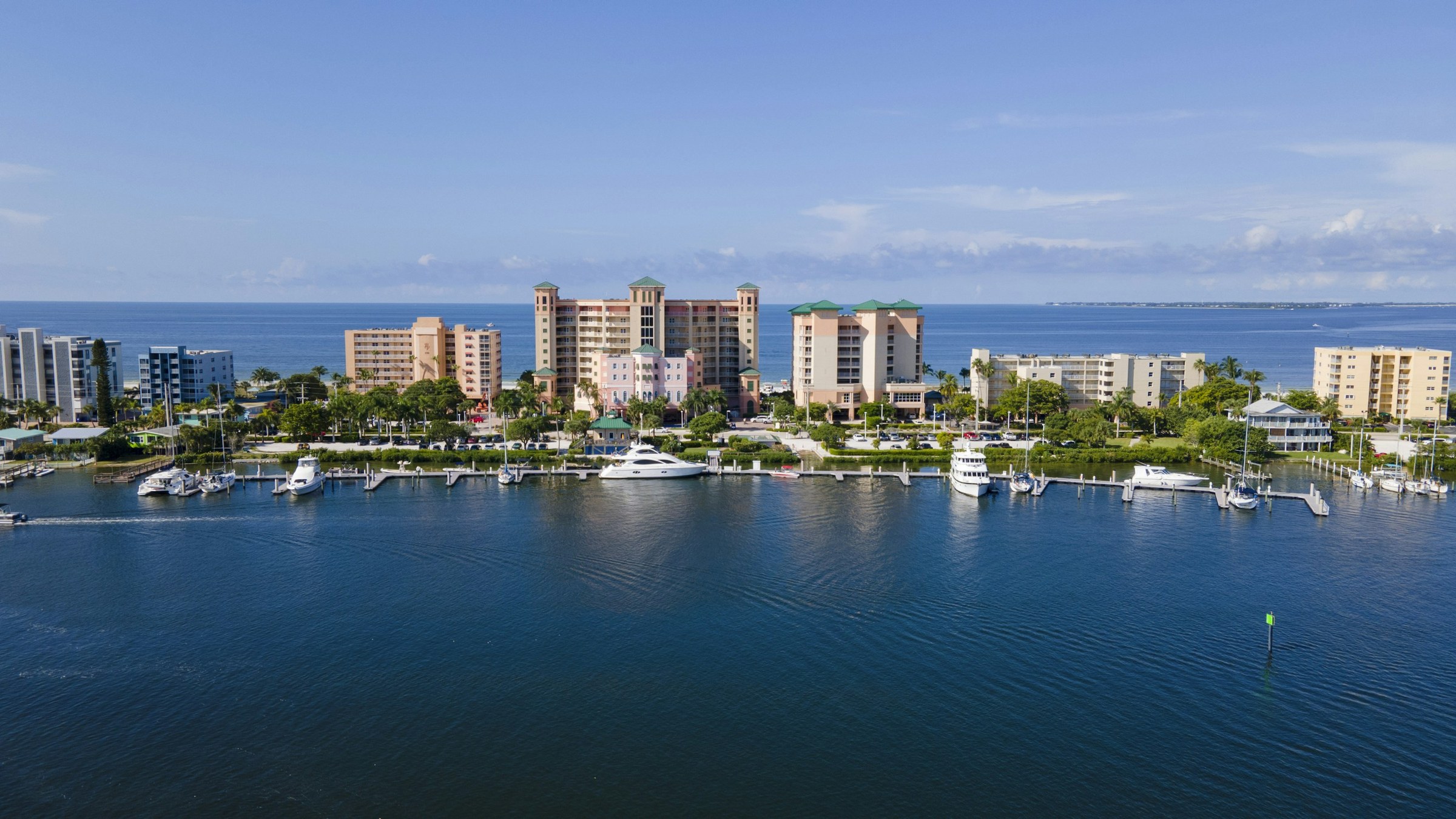 Waterfront skyline in Fort Myers Beach, Lee County, Florida